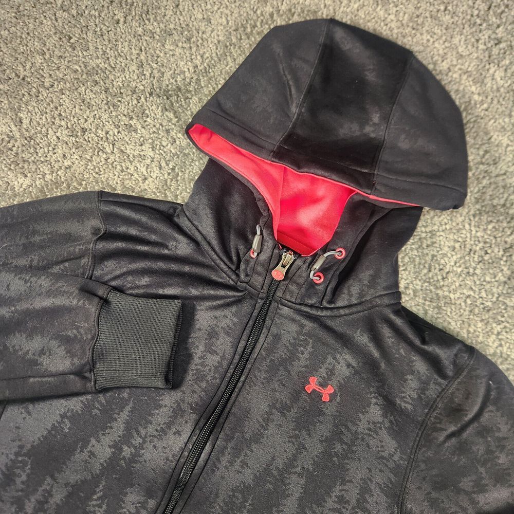 Under Armour Hoodie Womens Small Full Zip Jacket Black Pink Active Running UA